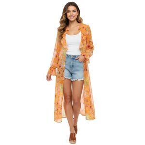 Wild Fable Ruffle Duster Kimono Jacket Large Sheer Tie Front Boho Festival Cover